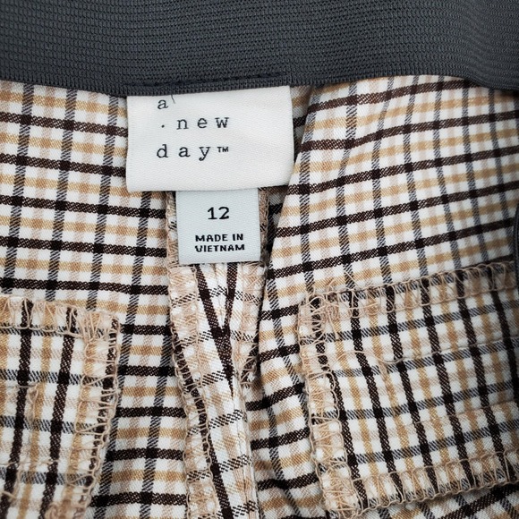 A New Day Plaid‎ Flat Front Pants Brown Beige Black Check Womens 12 Pre-Owned - Picture 5 of 12